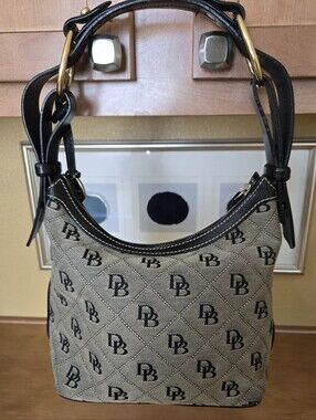 vintage Dooney & Bourke DB Monogram Canvas Hobo Shoulder Bag